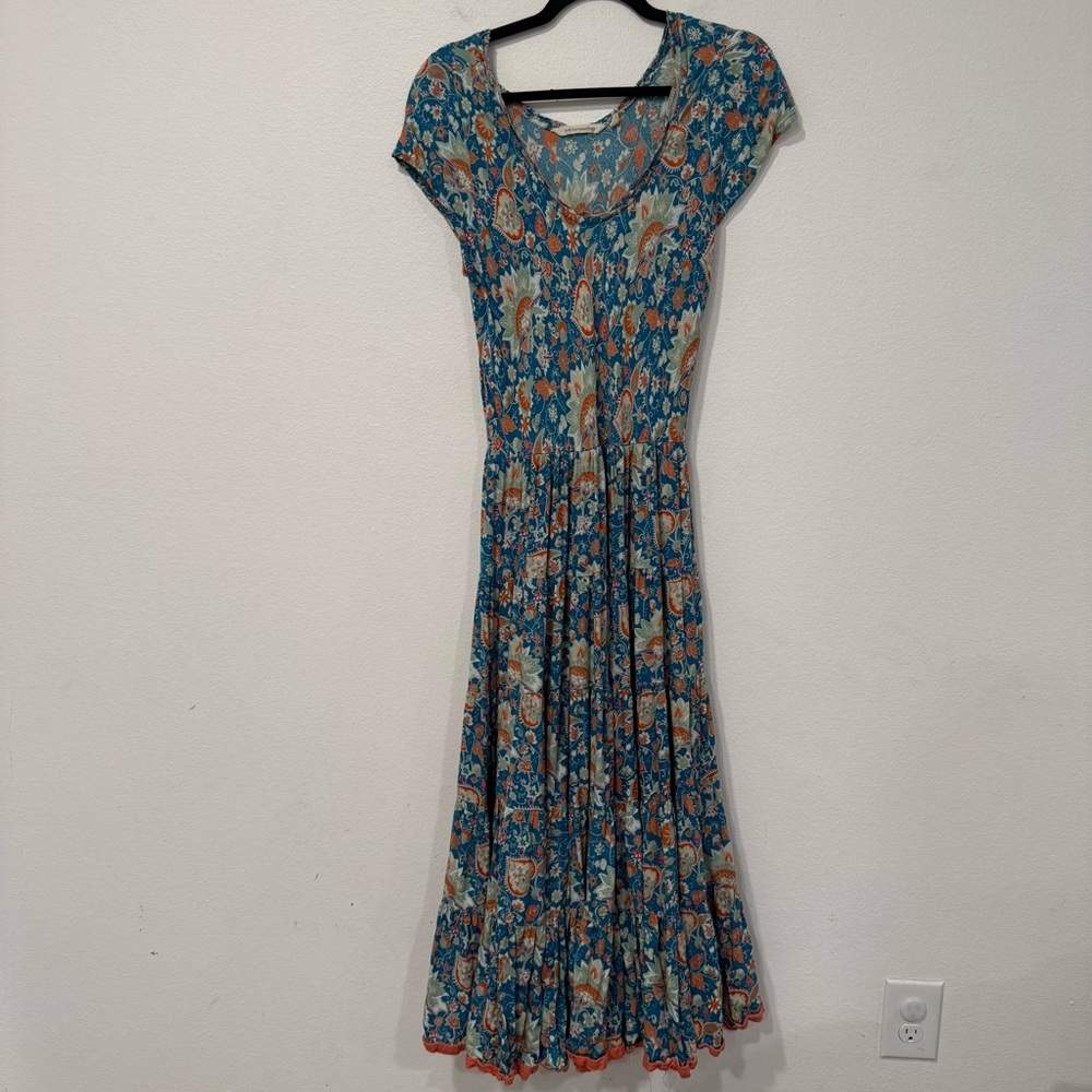 Soft Surroundings Kara Tiered Maxi Dress in Fiery Teal Floral M - Picture 2 of 5
